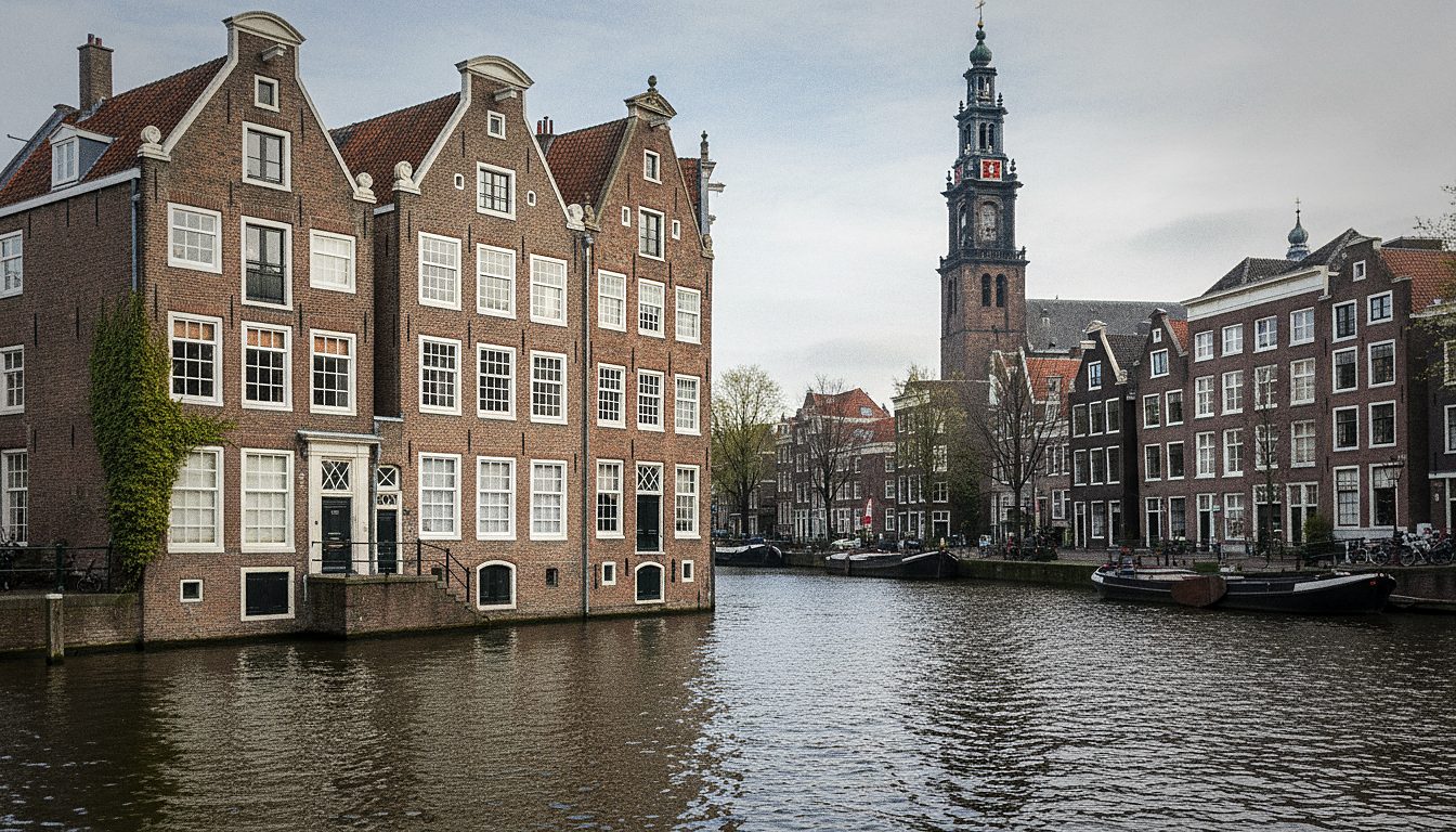 Grachtenhäuser aus dem 17. Jahrhundert an der Prinsengracht in Amsterdam, in denen sich das Anne Frank Haus befindet